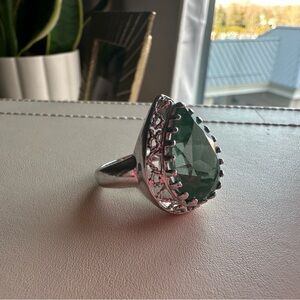 Silver Ring with Green Teardrop Gemstone
